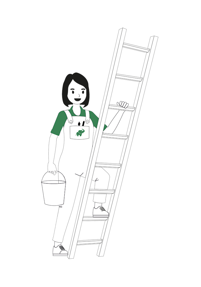 9 (1) femme montant a une échelle avec un seau